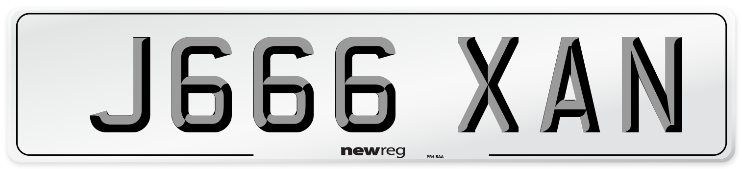 J666 XAN Number Plate from New Reg